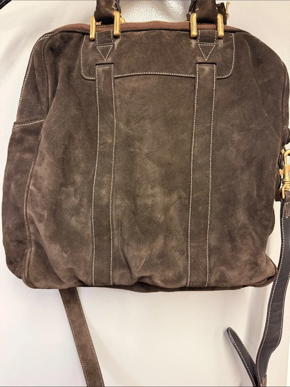 Bally Dark Brown Suede Messenger Bag with Gold Hardware